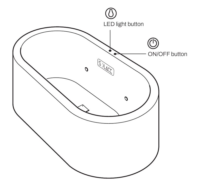 The ice bath tub with its two buttons on the rim